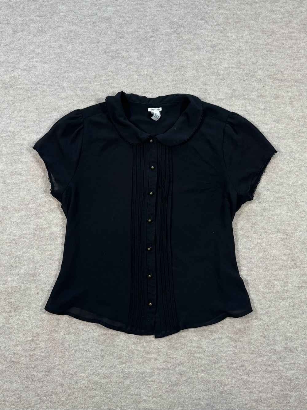 Forever 21 Black Peter Pan Collar Pintuck Blouse